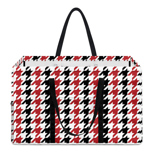 Red Black And White Houndstooth Print Utility Tote Bag