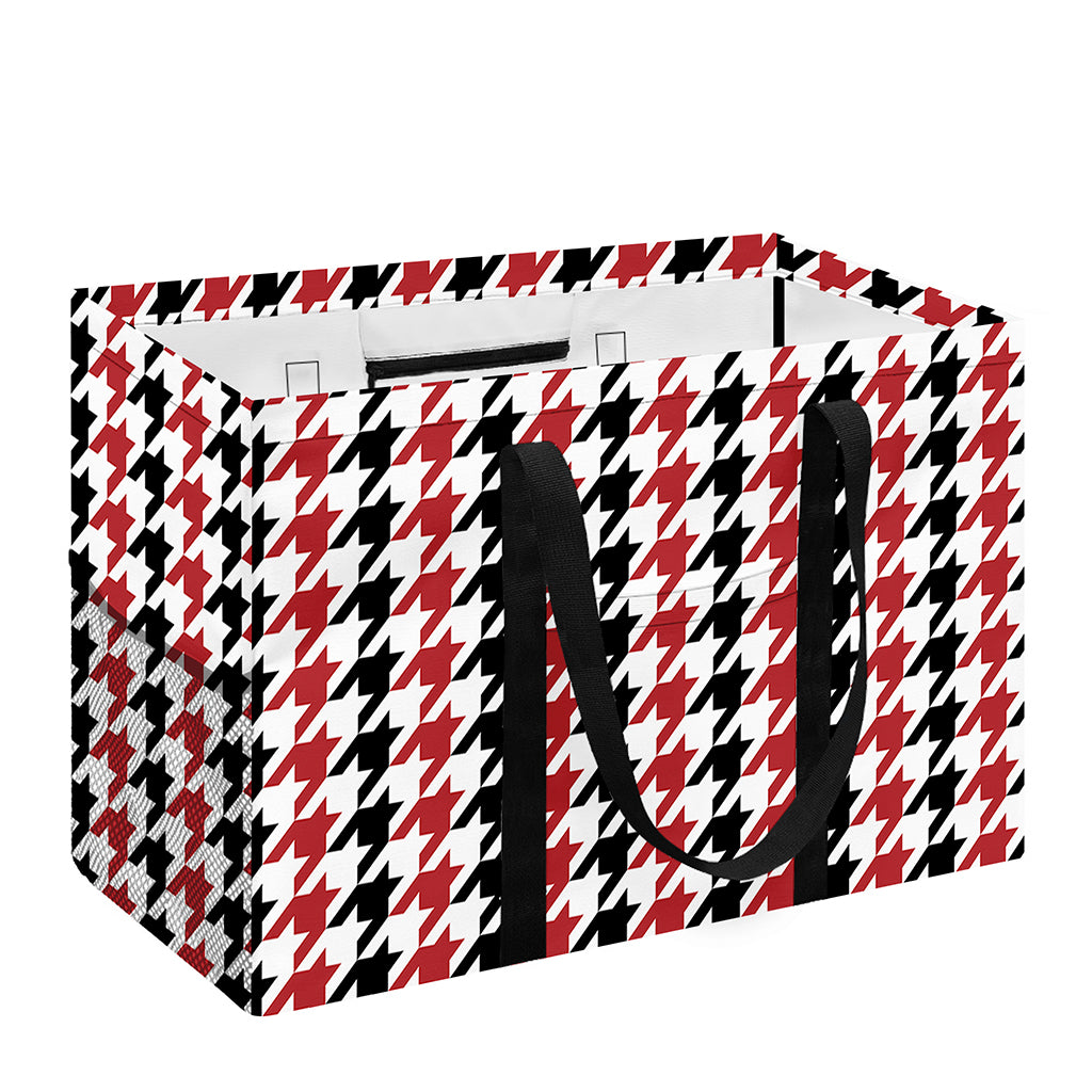 Red Black And White Houndstooth Print Utility Tote Bag