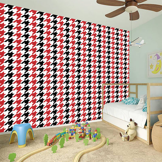 Red Black And White Houndstooth Print Wall Sticker
