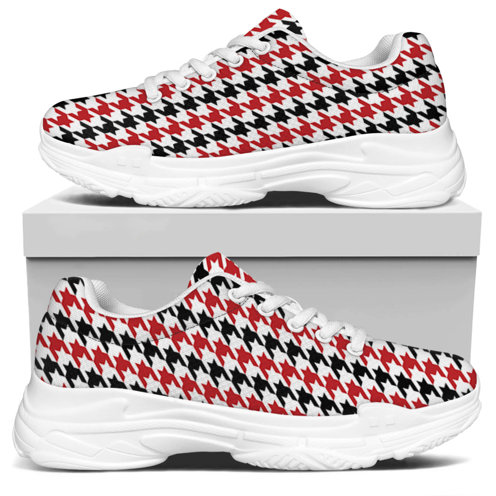 Red Black And White Houndstooth Print White Chunky Shoes