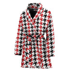 Red Black And White Houndstooth Print Women's Bathrobe