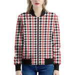Red Black And White Houndstooth Print Women's Bomber Jacket