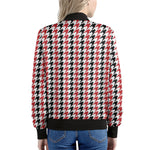 Red Black And White Houndstooth Print Women's Bomber Jacket
