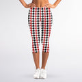 Red Black And White Houndstooth Print Women's Capri Leggings