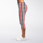 Red Black And White Houndstooth Print Women's Capri Leggings