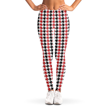 Red Black And White Houndstooth Print Women's Leggings