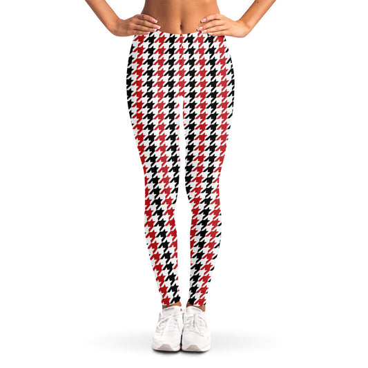 Red Black And White Houndstooth Print Women's Leggings