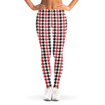 Red Black And White Houndstooth Print Women's Leggings