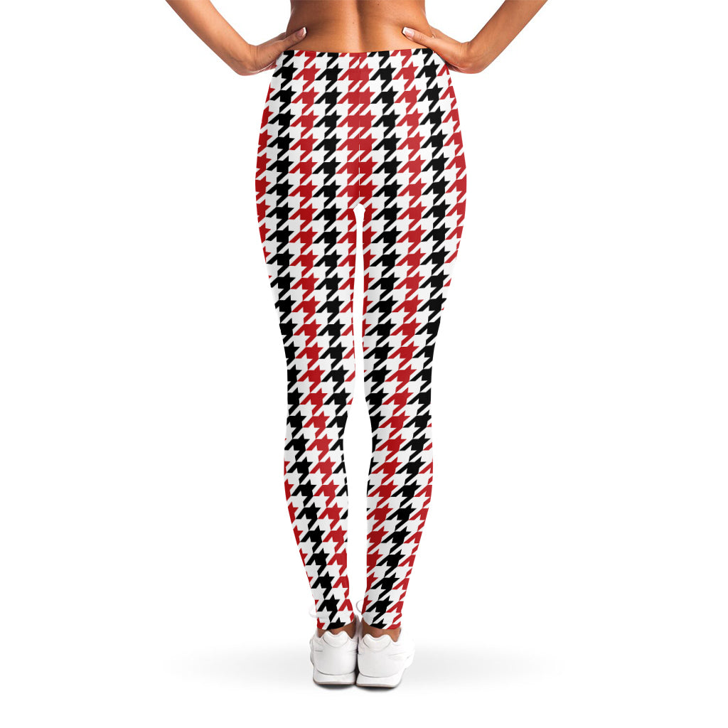Red Black And White Houndstooth Print Women's Leggings