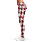 Red Black And White Houndstooth Print Women's Leggings