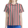 Red Black And White Houndstooth Print Women's Polo Shirt