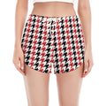Red Black And White Houndstooth Print Women's Split Running Shorts