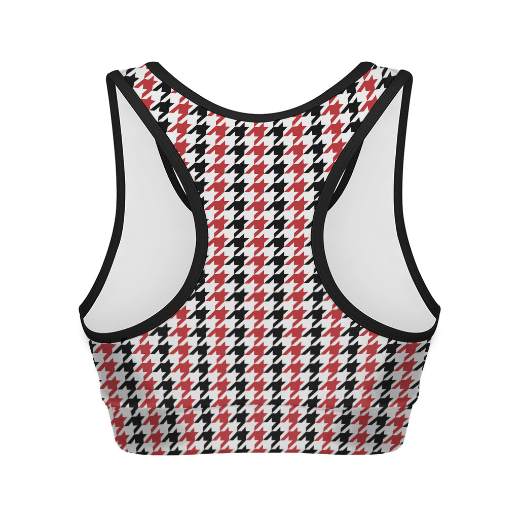 Red Black And White Houndstooth Print Women's Sports Bra