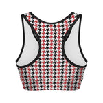 Red Black And White Houndstooth Print Women's Sports Bra