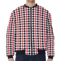 Red Black And White Houndstooth Print Zip Sleeve Bomber Jacket