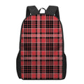 Red Black And White Scottish Plaid Print 17 Inch Backpack