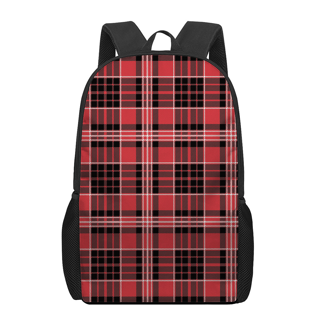 Red Black And White Scottish Plaid Print 17 Inch Backpack