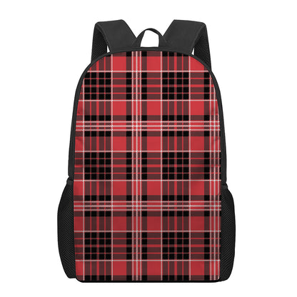 Red Black And White Scottish Plaid Print 17 Inch Backpack