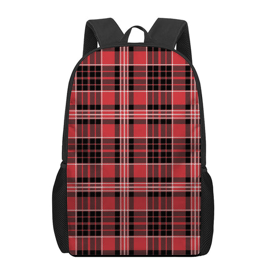 Red Black And White Scottish Plaid Print 17 Inch Backpack