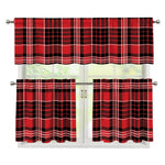 Red Black And White Scottish Plaid Print 3 Piece Kitchen Curtains