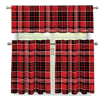Red Black And White Scottish Plaid Print 3 Piece Kitchen Curtains