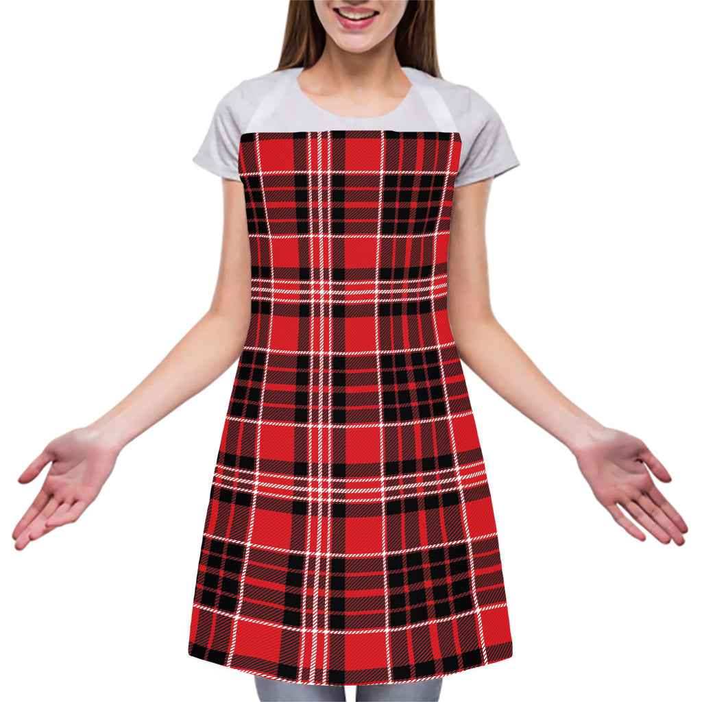 Red Black And White Scottish Plaid Print Adjustable Apron
