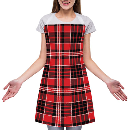 Red Black And White Scottish Plaid Print Adjustable Apron