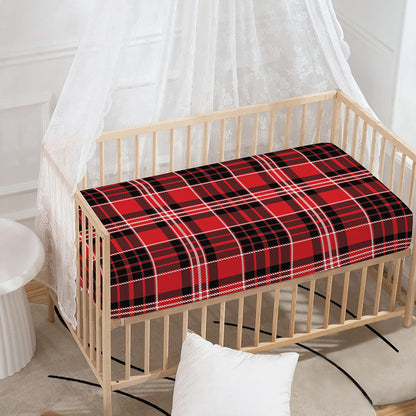Red Black And White Scottish Plaid Print Baby Crib Sheet