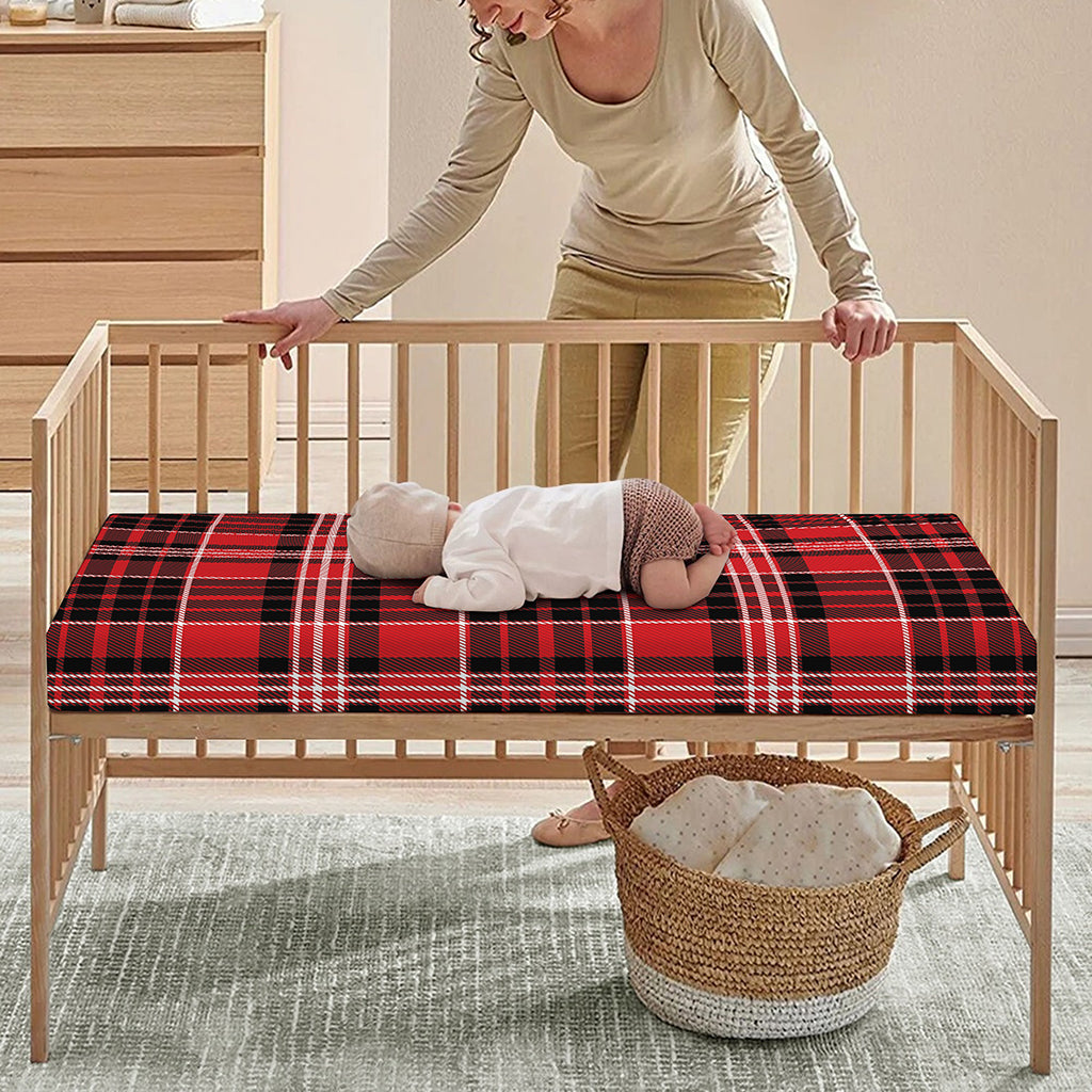 Red Black And White Scottish Plaid Print Baby Crib Sheet