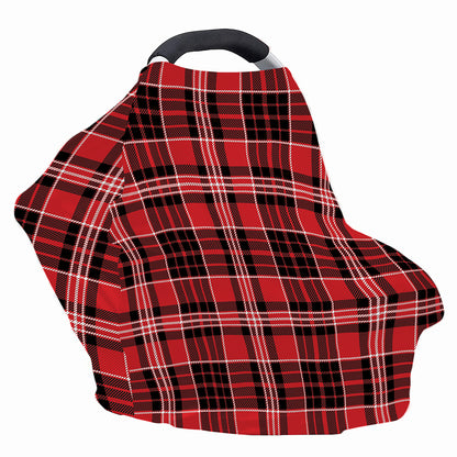 Red Black And White Scottish Plaid Print Baby Seat Cover