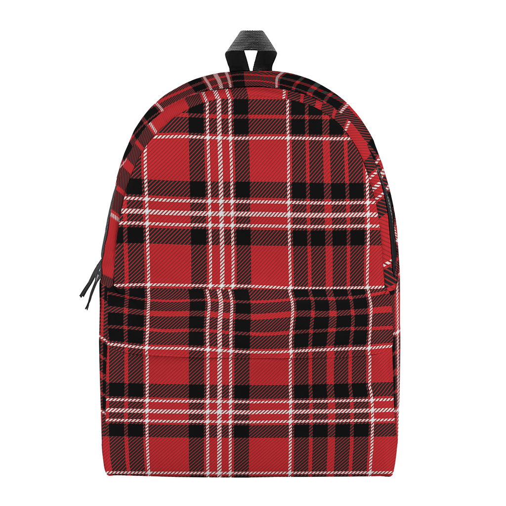 Red Black And White Scottish Plaid Print Backpack