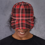 Red Black And White Scottish Plaid Print Baseball Cap