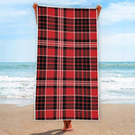 Red Black And White Scottish Plaid Print Beach Towel