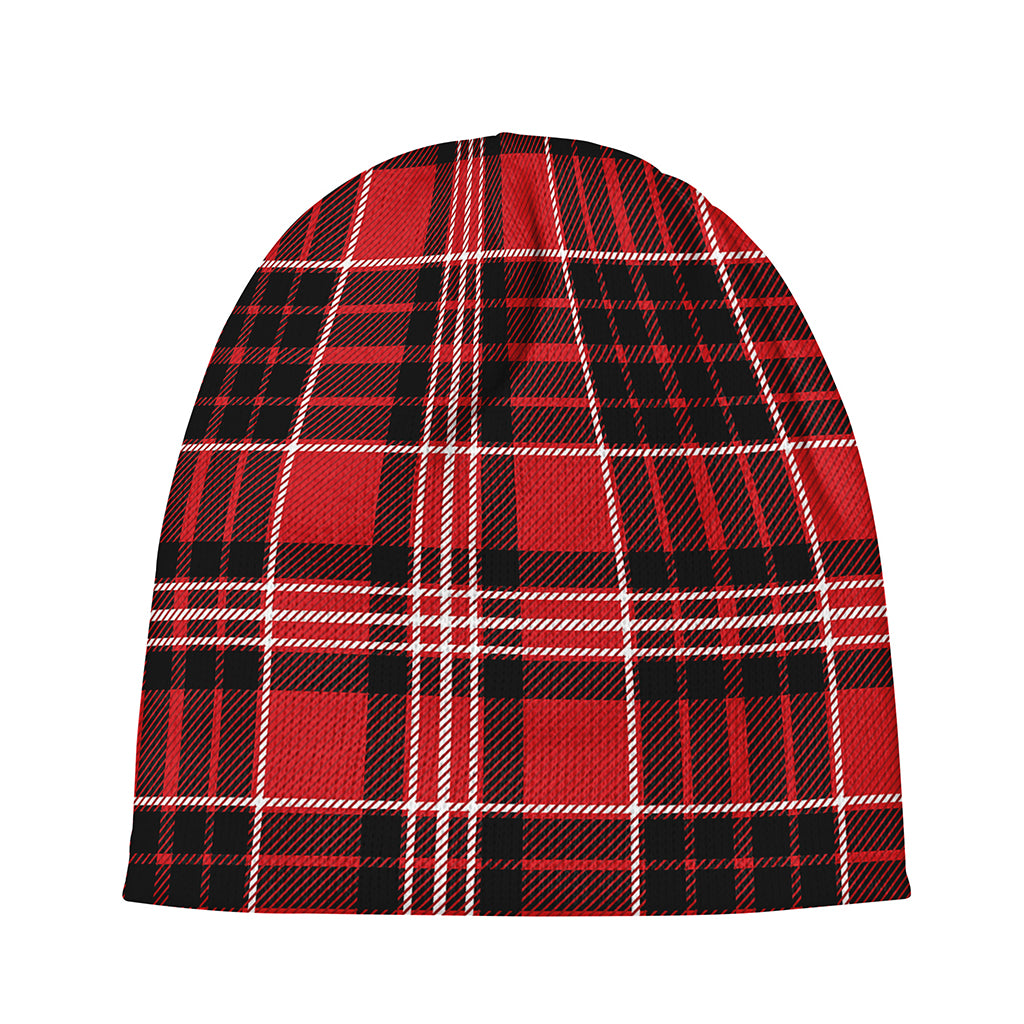 Red Black And White Scottish Plaid Print Beanie