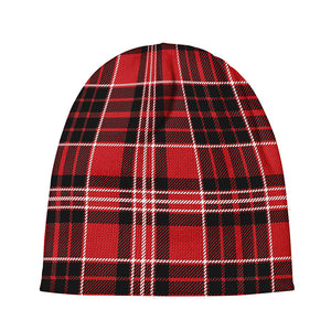 Red Black And White Scottish Plaid Print Beanie