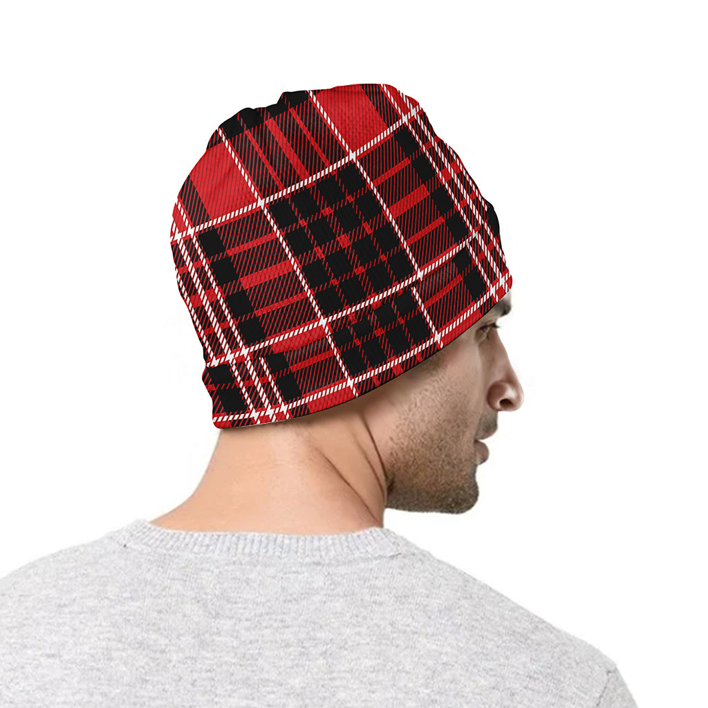 Red Black And White Scottish Plaid Print Beanie