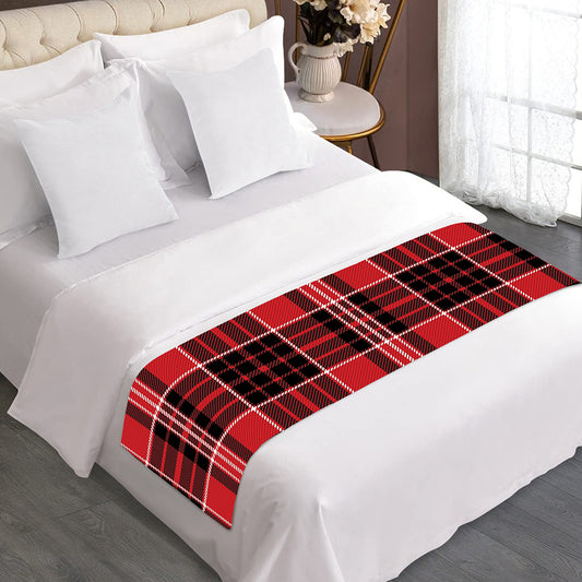 Red Black And White Scottish Plaid Print Bed Runner