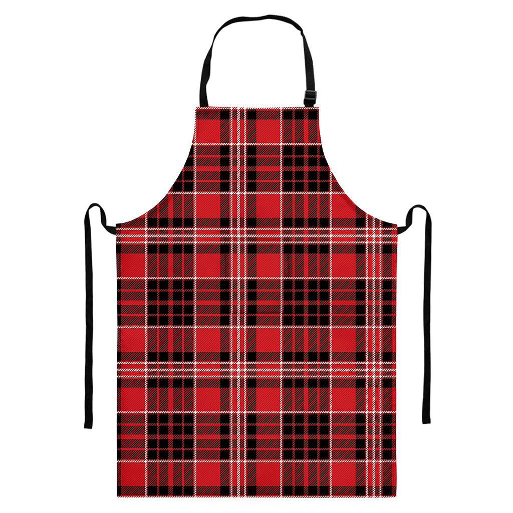 Red Black And White Scottish Plaid Print Bib Apron With Pocket