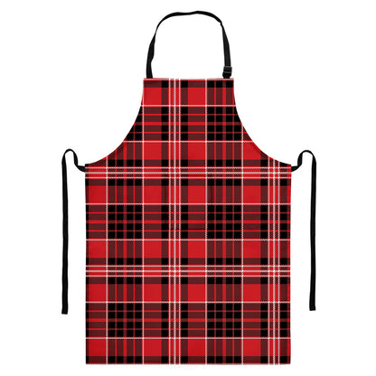 Red Black And White Scottish Plaid Print Bib Apron With Pocket