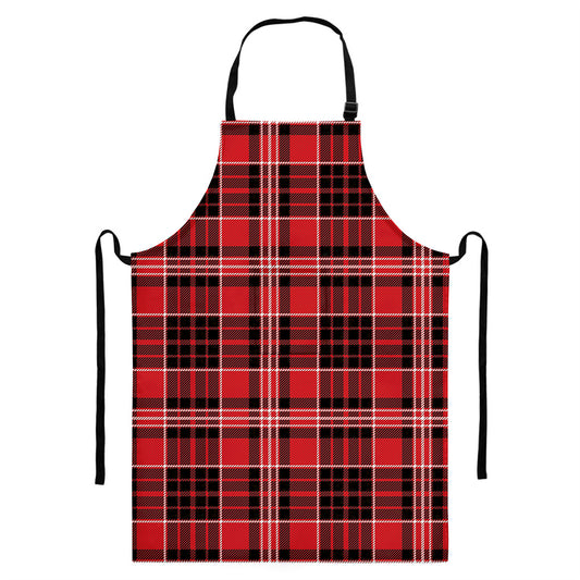 Red Black And White Scottish Plaid Print Bib Apron With Pocket