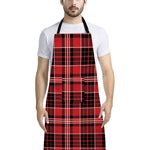 Red Black And White Scottish Plaid Print Bib Apron With Pocket