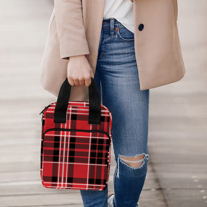 Red Black And White Scottish Plaid Print Bible Tote Bag