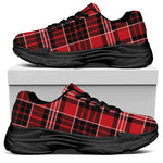 Red Black And White Scottish Plaid Print Black Chunky Shoes