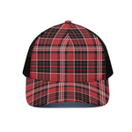 Red Black And White Scottish Plaid Print Black Mesh Trucker Cap
