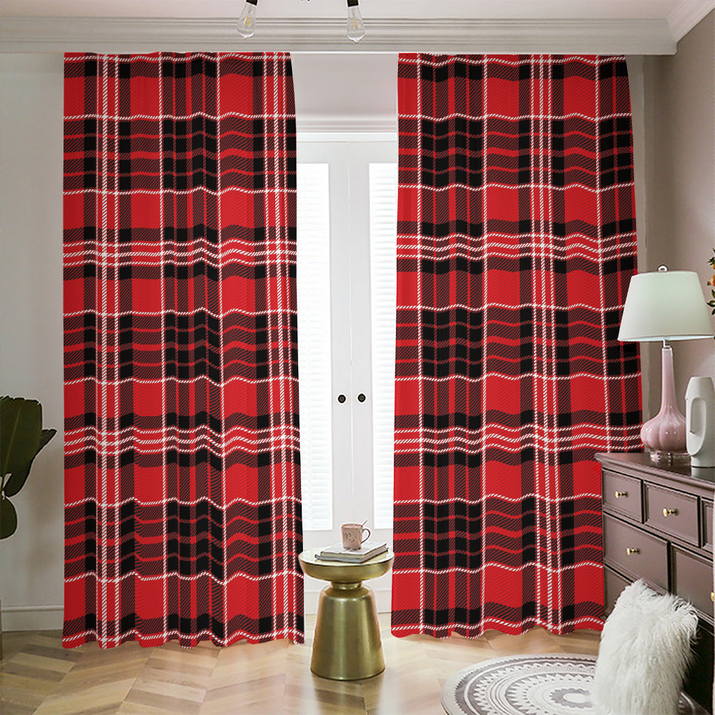 Red Black And White Scottish Plaid Print Blackout Pencil Pleat Curtains