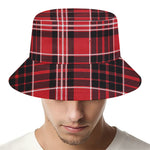 Red Black And White Scottish Plaid Print Bucket Hat