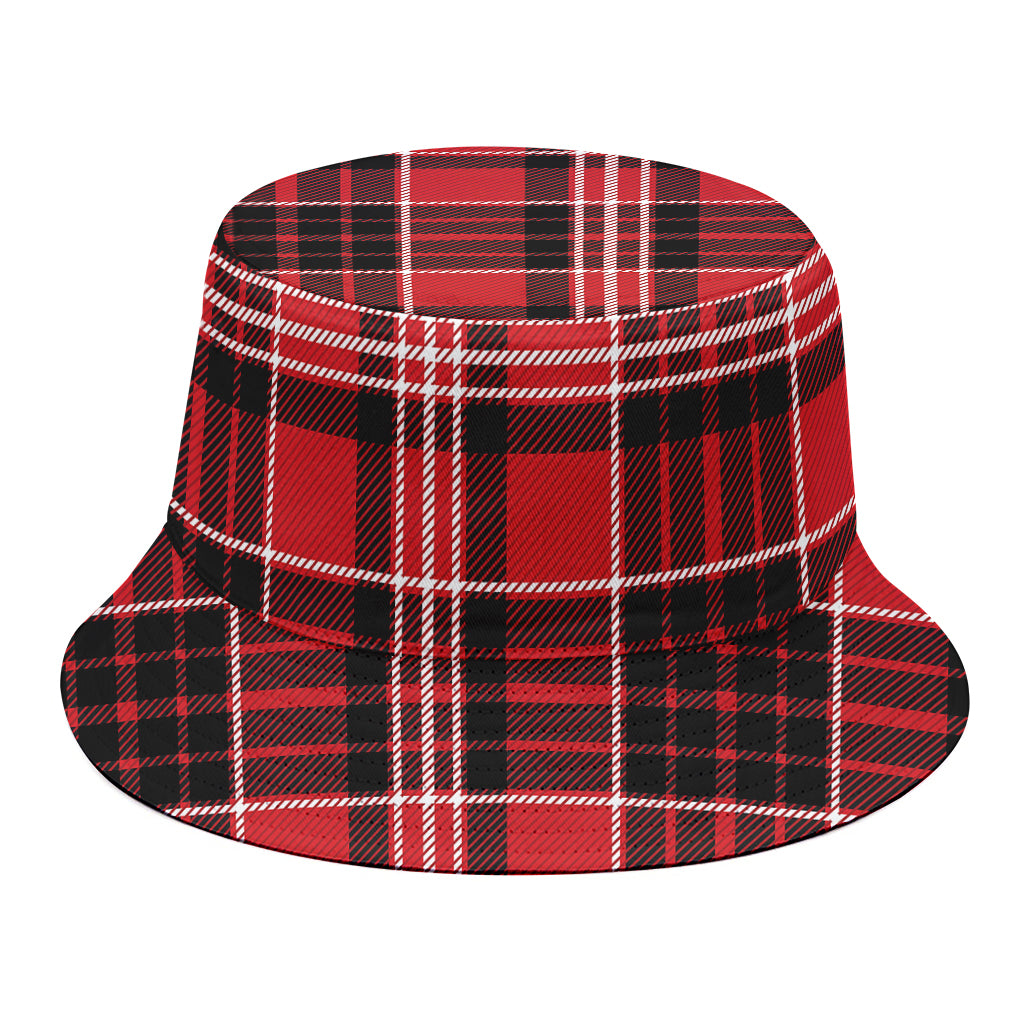 Red Black And White Scottish Plaid Print Bucket Hat