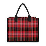 Red Black And White Scottish Plaid Print Canvas Tote Bag