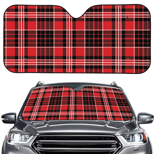 Red Black And White Scottish Plaid Print Car Windshield Sun Shade