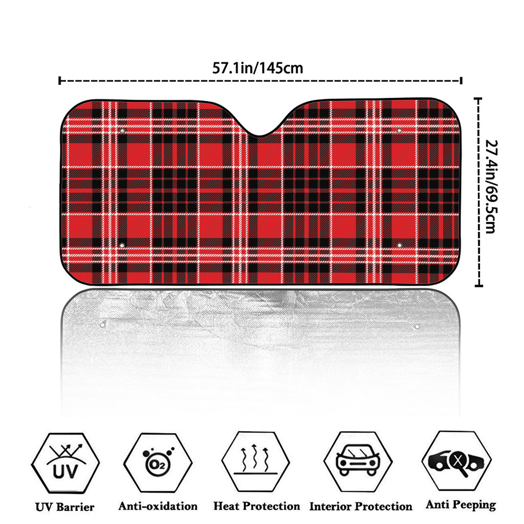 Red Black And White Scottish Plaid Print Car Windshield Sun Shade